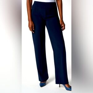JOSEPH RIBKOFF Sz 16 Pull On Navy Front Seam Back Slit Classic Jersey Knit Pants